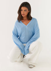 Annie Knit Polo Top - Blue