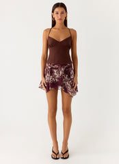 Fiore Asymmetrical Mini Skirt - Espresso Meadow