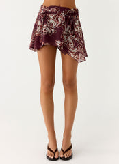 Fiore Asymmetrical Mini Skirt - Espresso Meadow