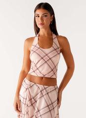 Fit Check Halter Top - Pink Check