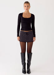 Get No Sleep Mini Skort - Black Polkadot