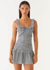 Mali Shirred Mini Dress - Checker