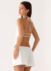 Millo Linen Tie Halter Top - Ivory