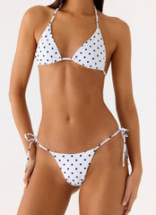 Mommae Halter Bikini Top - White Polkadot