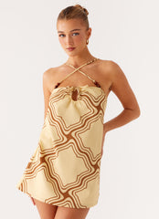 Naomi Criss Cross Mini Dress - Tidal Wave Print