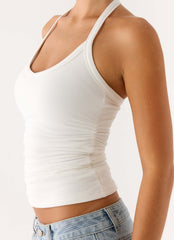 Naturi Ribbed Halter Top - White