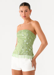 Sea Garden Beaded Strapless Top - Green