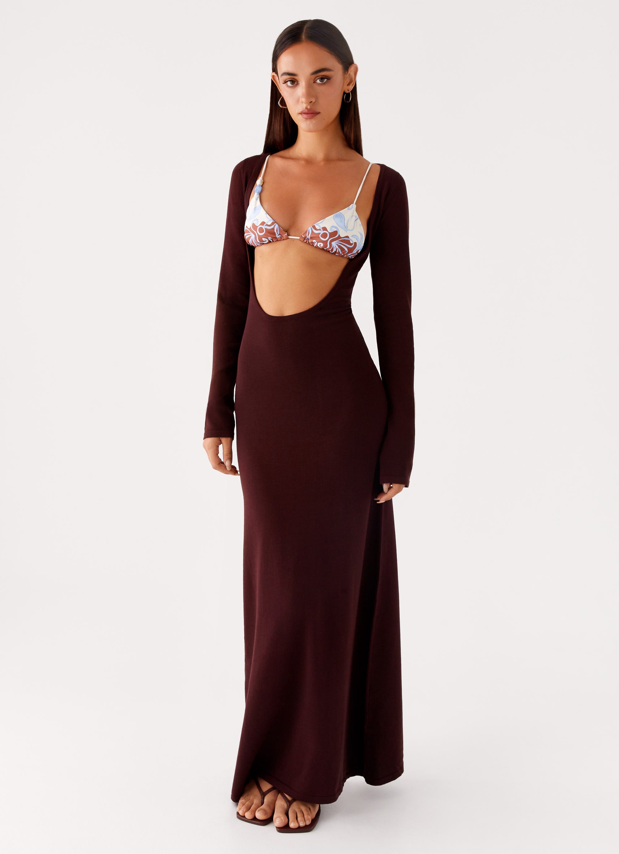 Adora Long Sleeve Knit Maxi Dress - Chocolate