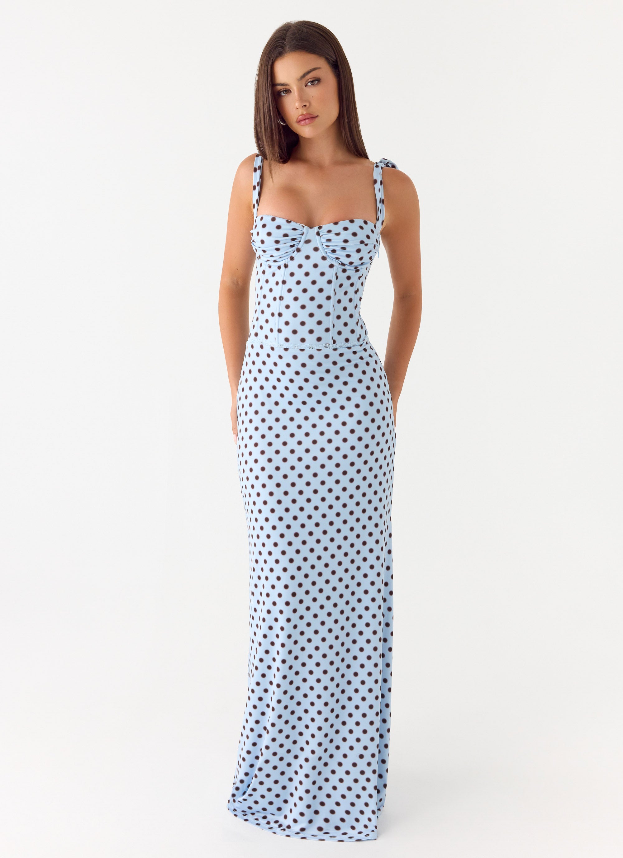 Akil Corset Maxi Dress - Blue Mocha Dot
