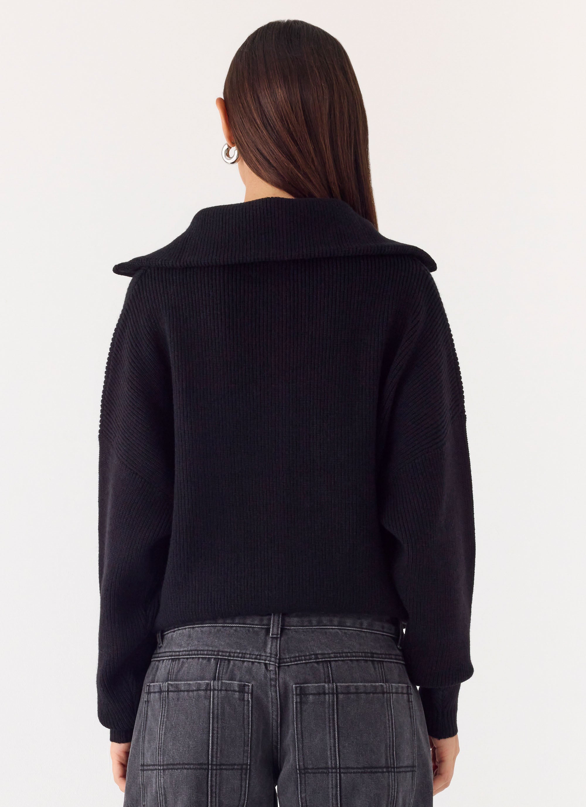 Eirena Quarter Zip Knit Sweater - Black