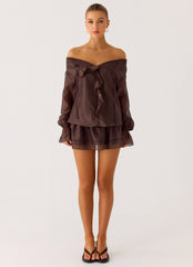 Elris Drop Waist Mini Dress - Cool Chocolate