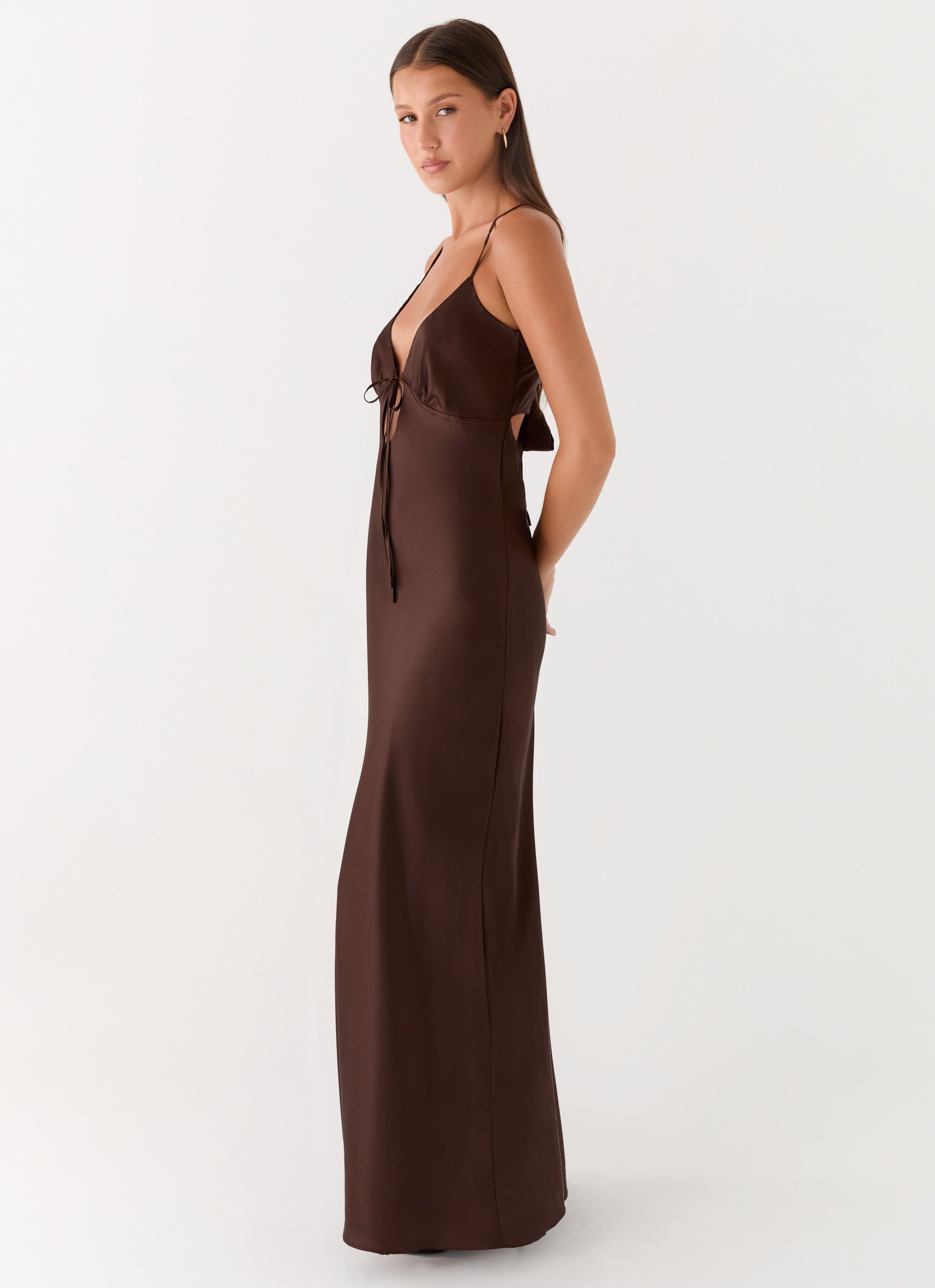 Flora Satin Maxi Dress - Chocolate