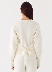 Harrison Cinched Knit Cardigan - Ivory