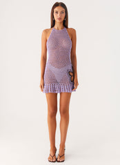 Henley Crochet Mini Dress - Lavender