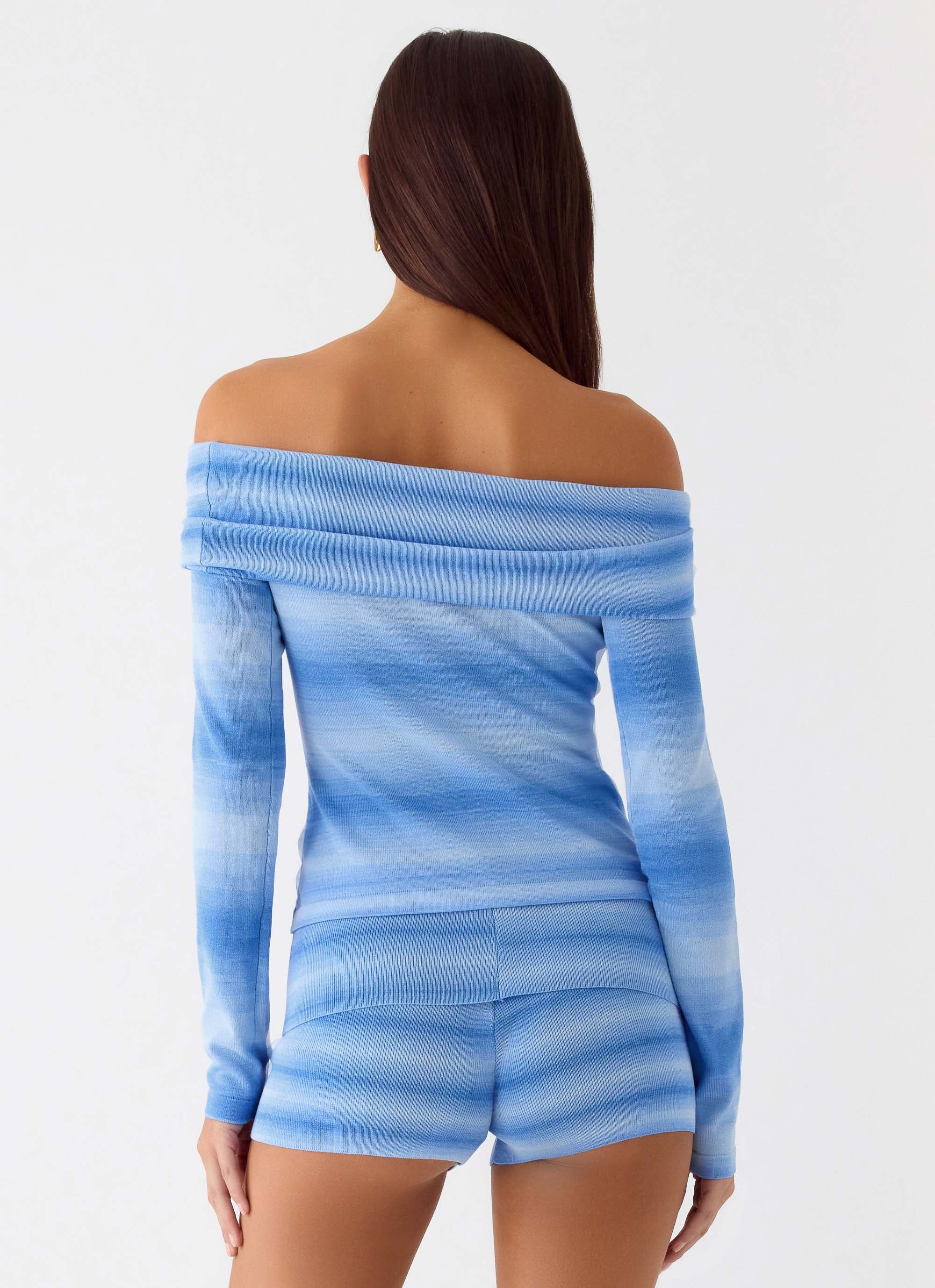 La Luna Bardot Knit Top - Cerulean