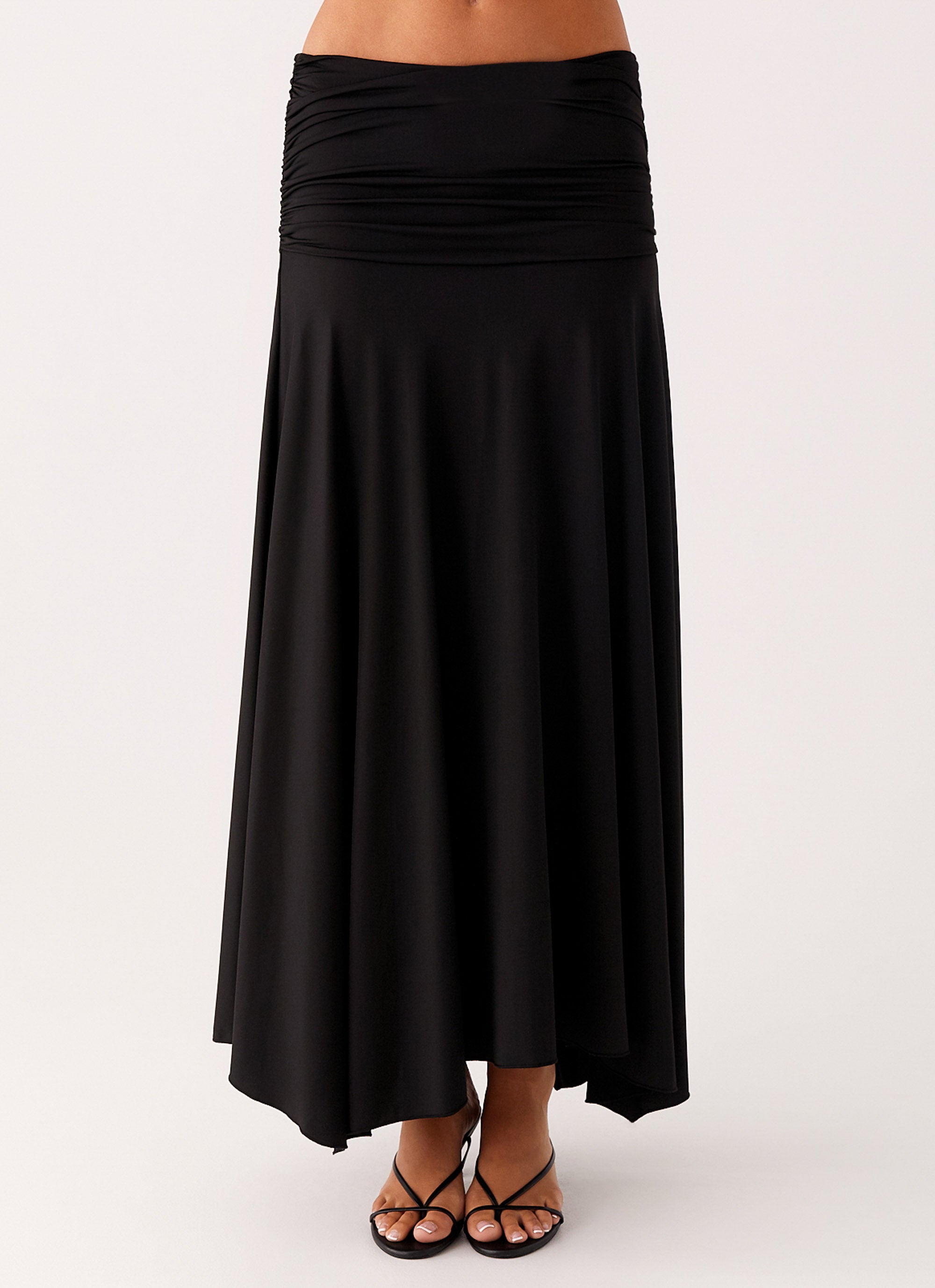 Liana Ruched Maxi Skirt - Black