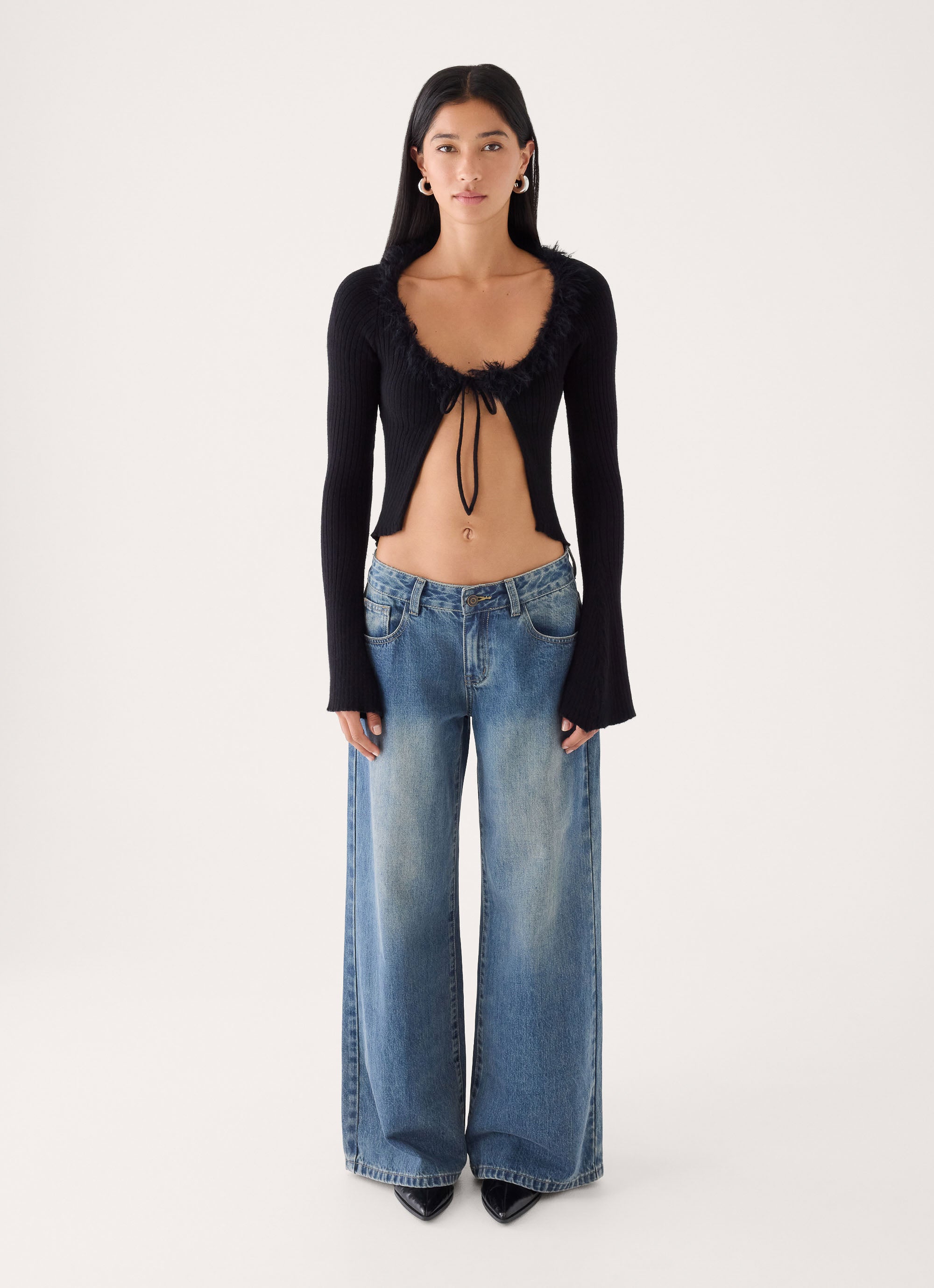 Luxa Faux Feather Top - Black