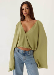 Orelia Long Sleeve Top - Green Olive