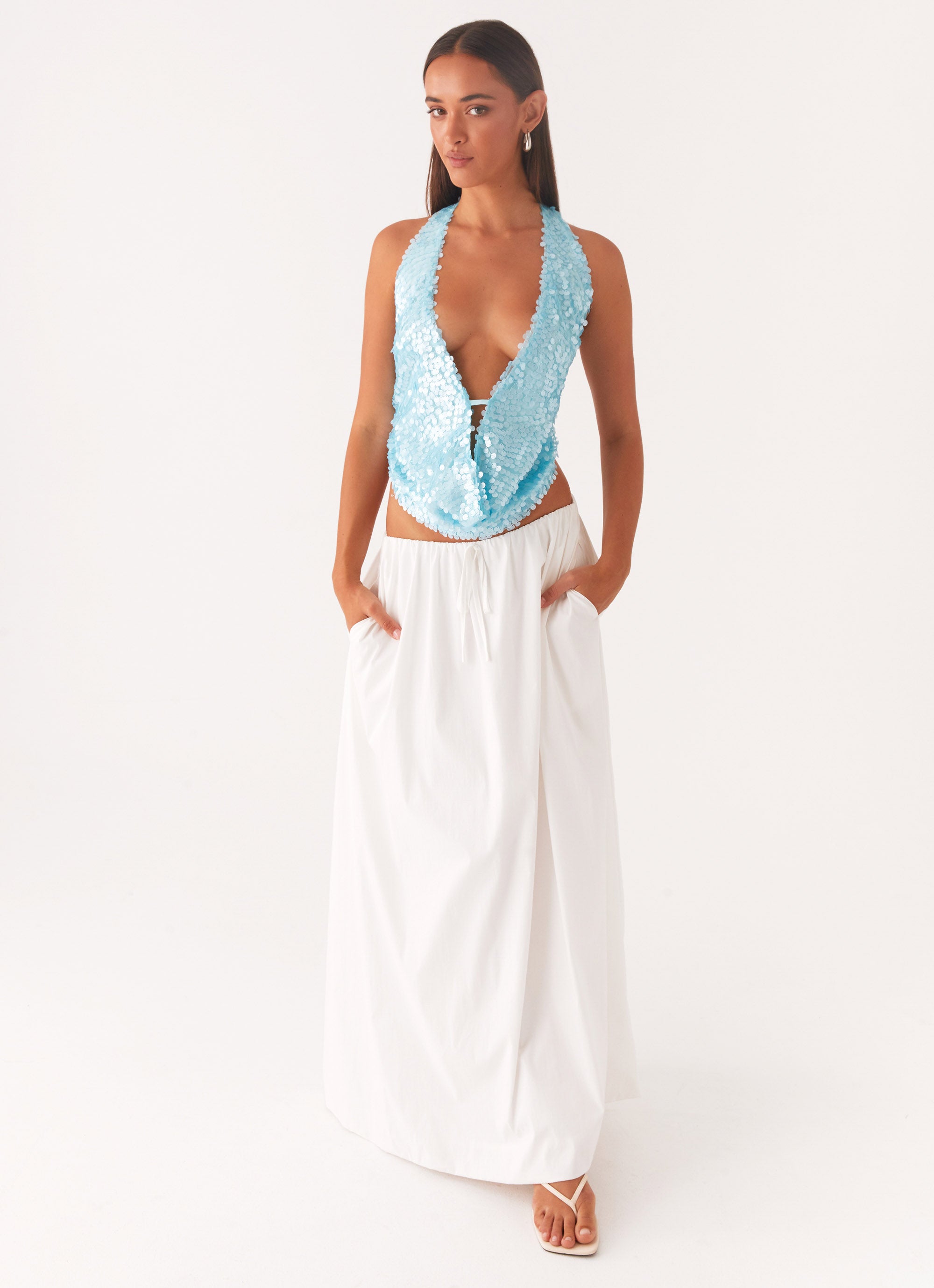 Rio Dreams Cowl Neck Halter Top - Turquoise