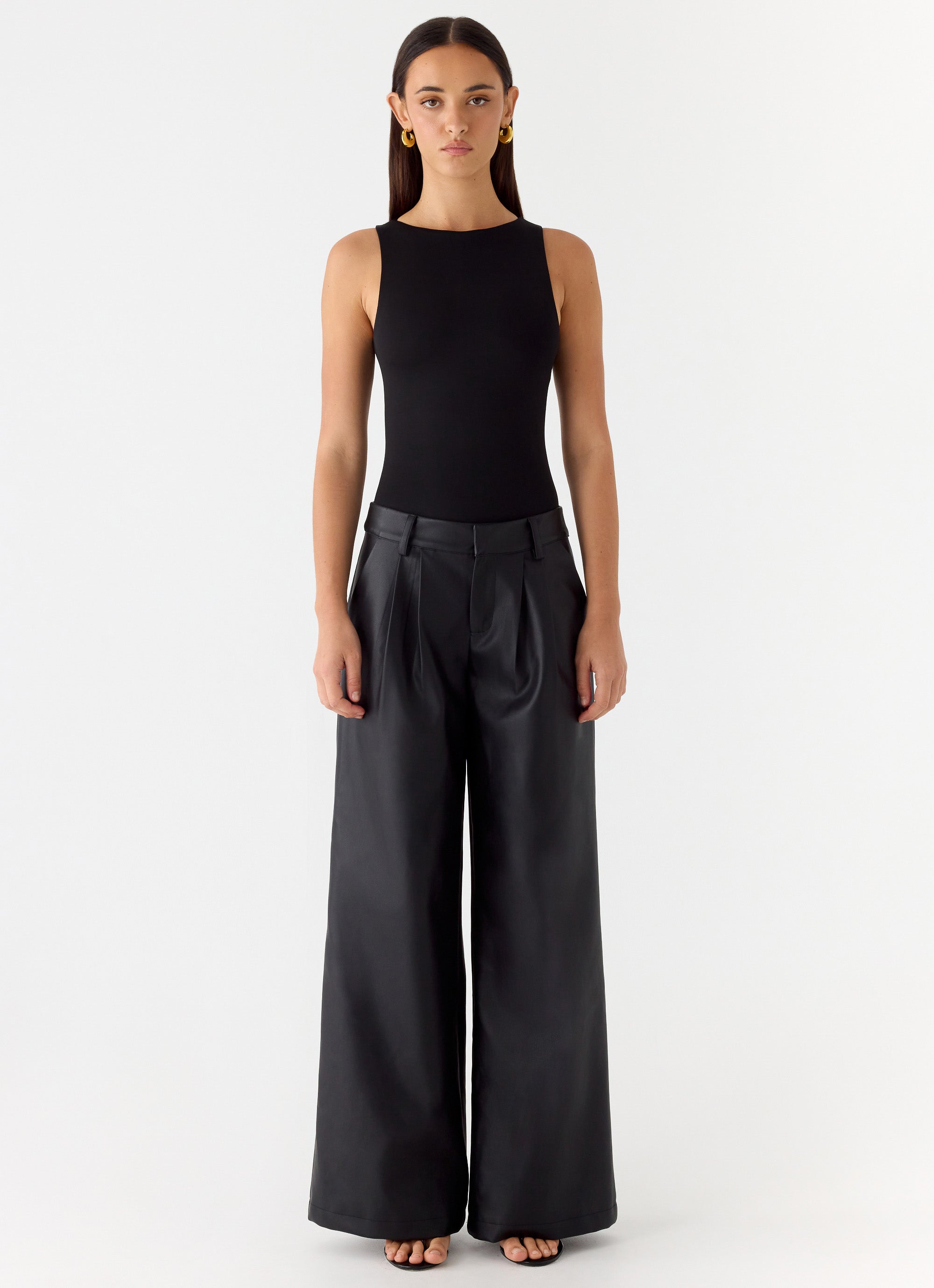 Samuel Low Rise Faux Leather Pants - Black