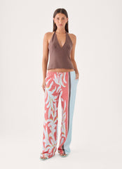 Santina Linen Pant - Coral Palm Print