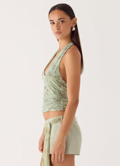 Talk Too Much Halter Top - Wispy Fern