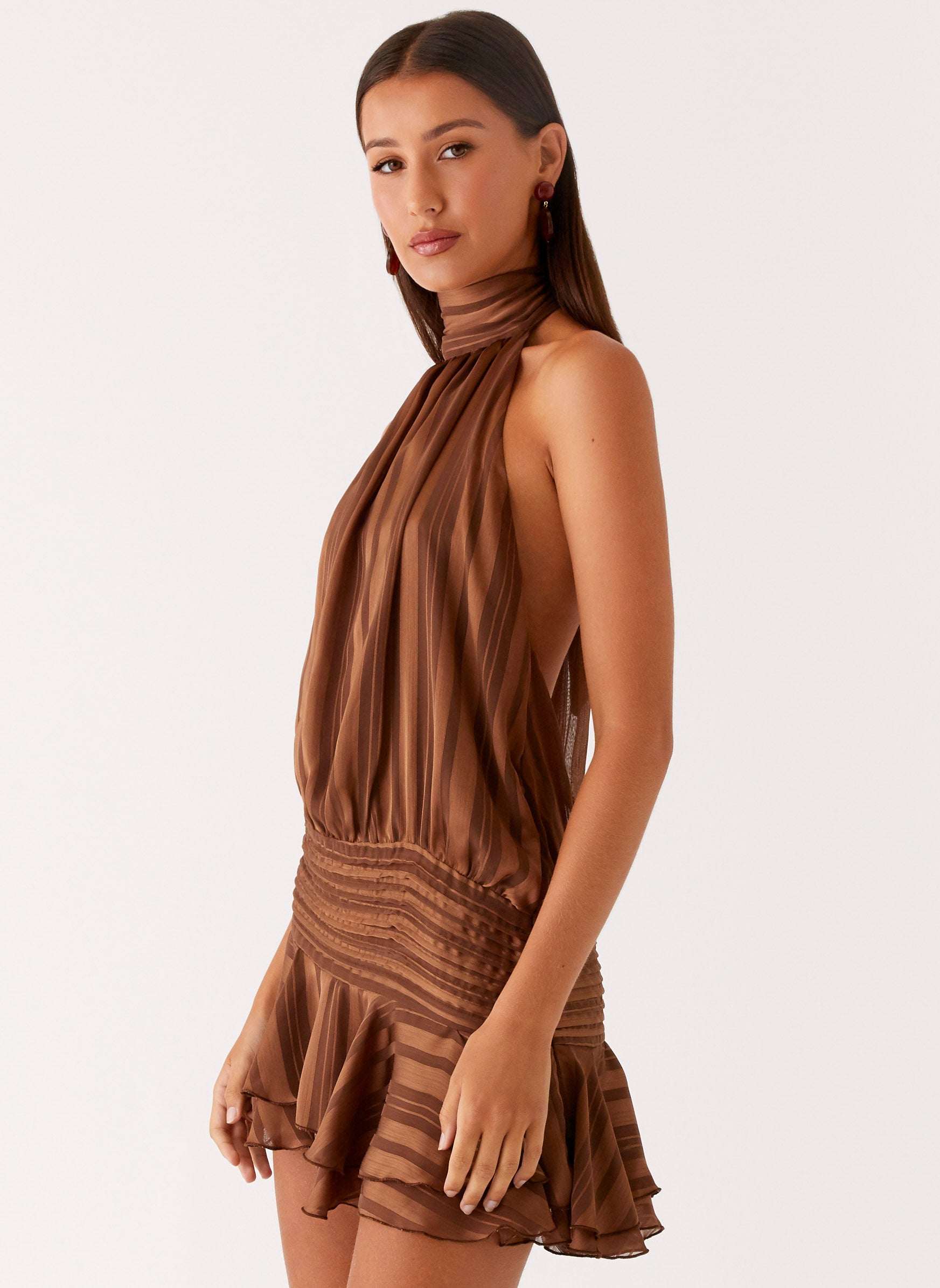 Willow Chiffon Mini Dress - Chocolate