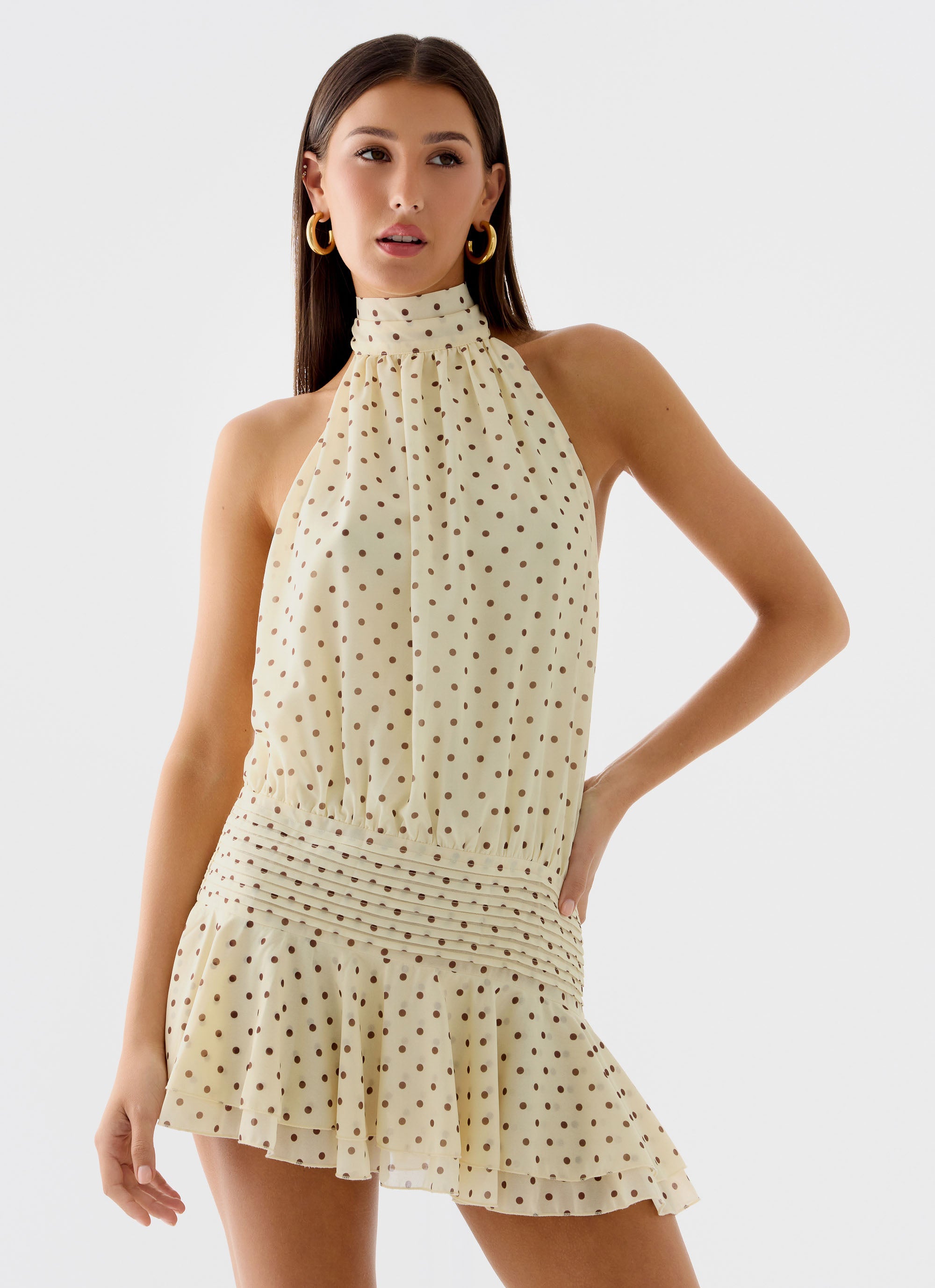 Willow Chiffon Mini Dress - Yellow Polkadot