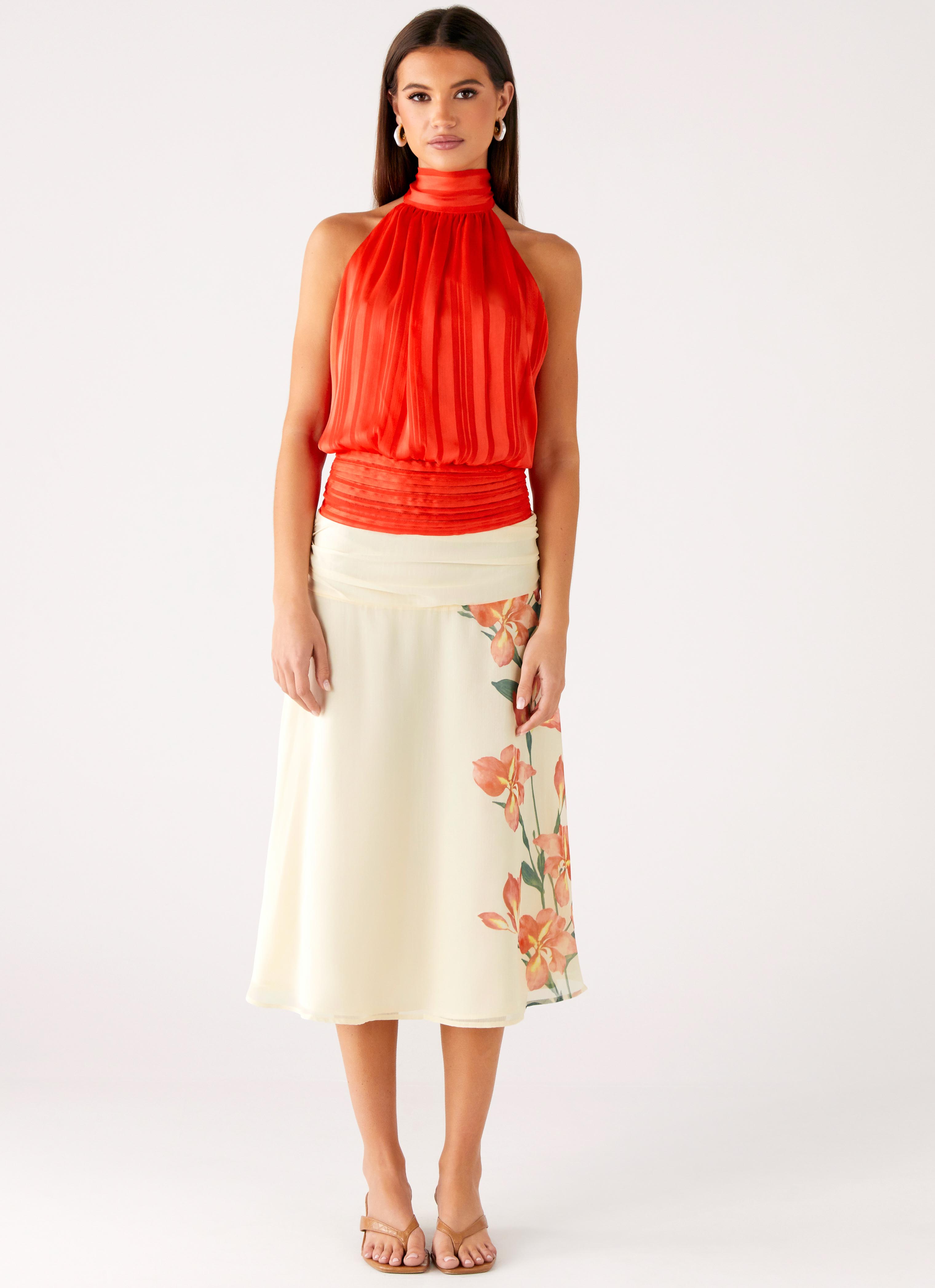 Willow Chiffon Top - Coral
