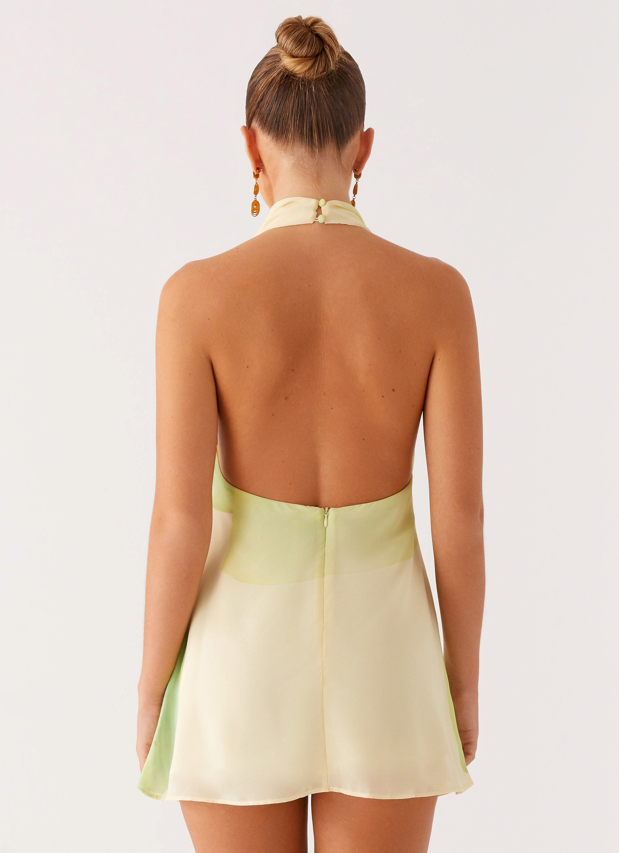 Zofia Cowl Neck Mini Dress - Green Floral
